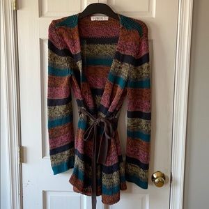 Cozy striped knit wrap sweater Anthropologie